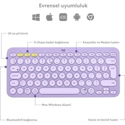 Logitech K380 Kompakt Kablosuz Bluetooth Lila Türkçe Klavye 