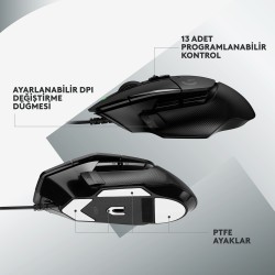 Logitech G G502 X Kablolu HERO 25K Sensörlü RGB Aydınlatmalı Siyah Oyuncu Mouse