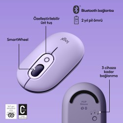 Logitech Pop Mouse Cosmos Emoji Tuşlu Sessiz Lila Kablosuz Mouse