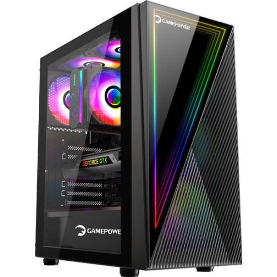 Gamepower Ravadin Atx 3* Argb Infinity Fan Temper Cam Gaming Rgb Kontrolcüsü ve Uzaktan Kumanda Siyah Kasa