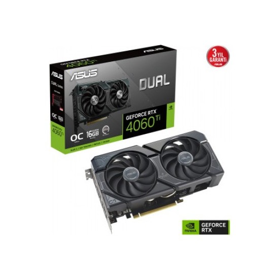 ASUS GEFORCE DUAL RTX 4060 TI 16GB 128bit GDDR6 2625MHz OC HDMI 3xDP (DUAL-RTX4060TI-O16G) DLSS3 Ekran Kartı