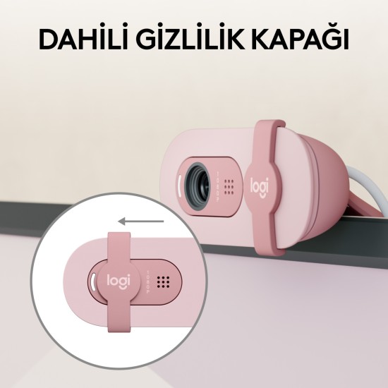 Logitech Brio 100 Full HD 1080p Gizlilik Kapaklı Mikrofonlu Web Kamerası - Pembe