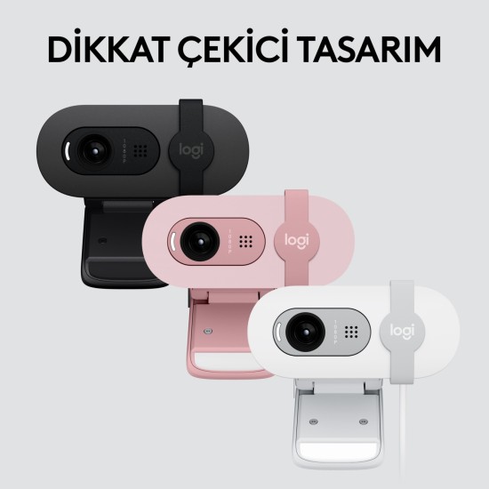 Logitech Brio 100 Full HD 1080p Gizlilik Kapaklı Mikrofonlu Web Kamerası - Pembe