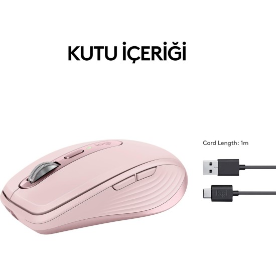 Logitech MX Anywhere 3S Kompakt 8000 DPI Optik Sensörlü Sessiz Bluetooth Kablosuz Mouse - Pembe