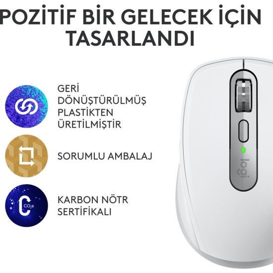 Logitech MX Anywhere 3S Kompakt 8000 DPI Optik Sensörlü Sessiz Bluetooth Kablosuz Mouse - Beyaz