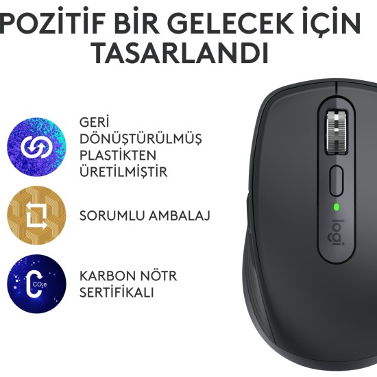 Logitech Mx Anywhere 3s Kompakt 8000 Dpı Optik Sensörlü Sessiz Bluetooth Kablosuz Mouse - Siyah