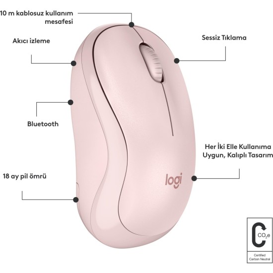 Logitech M240 Sessiz Kompakt Kablosuz Bluetooth Mouse - Pembe