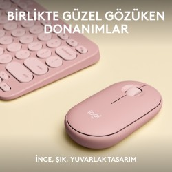 Logitech Pebble 2 Set Çoklu Cihaz Özellikli Sessiz Kablosuz Türkçe Q Klavye ve Mouse Seti - Pembe