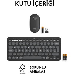 Logitech Pebble 2 Set Çoklu Cihaz Özellikli Sessiz Kablosuz Türkçe Q Klavye ve Mouse Seti - Siyah