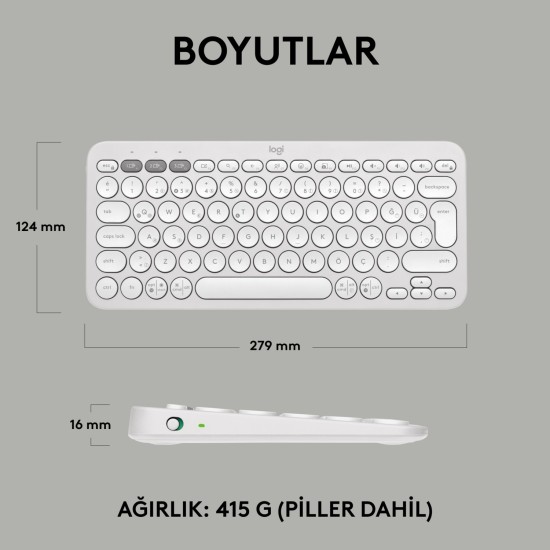 Logitech K380s Pebble Keys 2 Çoklu Cihaz Özellikli Bluetooth Türkçe Q Klavye - Beyaz