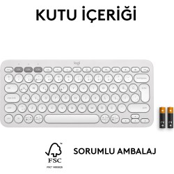 Logitech K380s Pebble Keys 2 Çoklu Cihaz Özellikli Bluetooth Türkçe Q Klavye - Beyaz