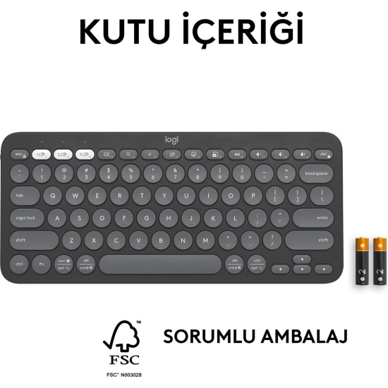 Logitech K380s Pebble Keys 2 Çoklu Cihaz Özellikli Bluetooth Türkçe Q Klavye - Siyah