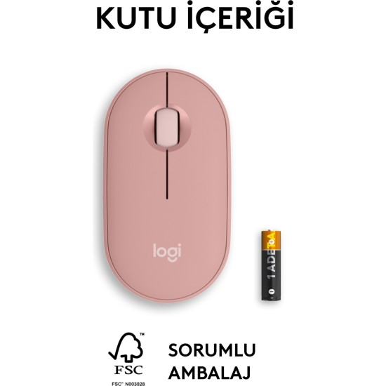 Logitech M350s Pebble 2 Bluetooth Kablosuz Sessiz Kompakt Mouse - Pembe