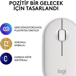 Logitech M350s Pebble 2 Bluetooth Kablosuz Sessiz Kompakt Mouse - Beyaz