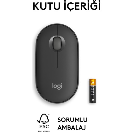 Logitech M350s Pebble 2 Bluetooth Kablosuz Sessiz Kompakt Mouse - Siyah