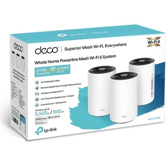 TP-Link Deco PX50(3-pack), AX3000 + G1500 Tüm Ev Powerline Mesh WiFi Sistemi