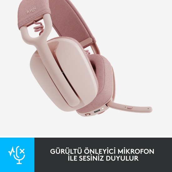 Logitech Zone Vibe 100 Mikrofonlu Kablosuz Bluetooth Kulak Üstü Kulaklık - Pembe