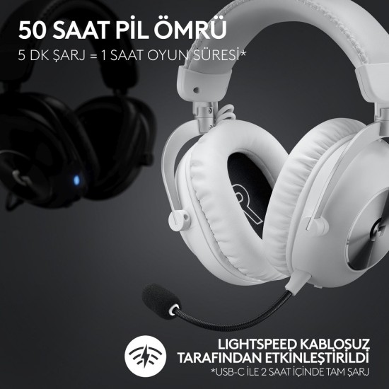 Logitech G PRO X 2 LIGHTSPEED Kablosuz DTS:X Headphone 2.0 - 7.1 Surround Ses Oyun Kulaklığı - Beyaz