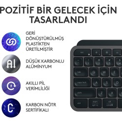 Logitech MX Keys S Gelişmiş Aydınlatmalı Tam Boyutlu Kablosuz Türkçe Q Klavye - Siyah