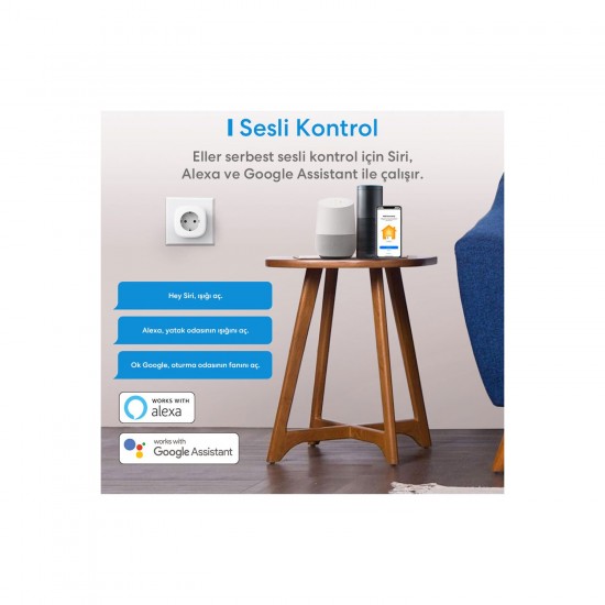 Meross Wi-Fi Uzaktan Kontrollü Akım Korumalı Akıllı Tekli Priz