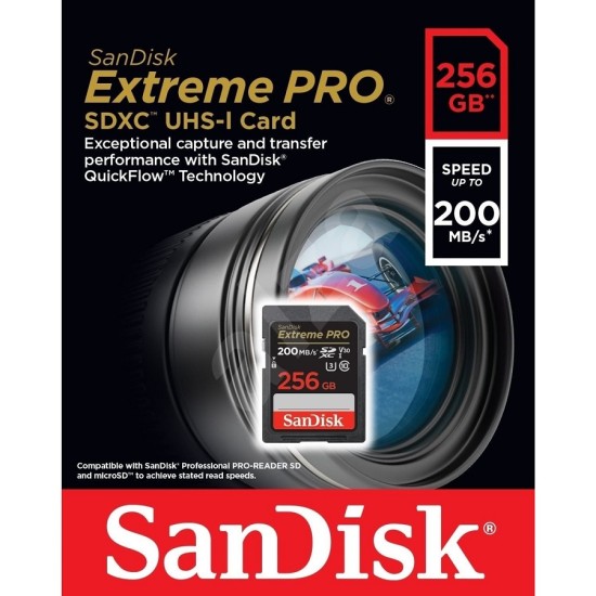 Sandisk Extreme Pro 256GB 200/140MB/S Sdxc V30 Uhs-I U3 Hafıza Kartı SDSDXXD-256G-GN4IN