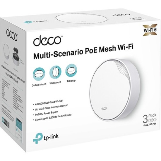 TP-Link Deco X50-POE(3-pack), AX3000 Poe Destekli Tüm Ev Mesh Wifi 6 Sistemi