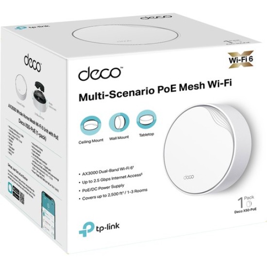 TP-Link Deco X50-PoE(1-pack), AX3000 PoE Destekli Tüm Ev Mesh WiFi 6 Sistemi