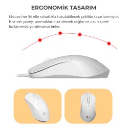 Lecoo CM101 USB Kablolu Türkçe Q Klavye & Mouse Set Beyaz