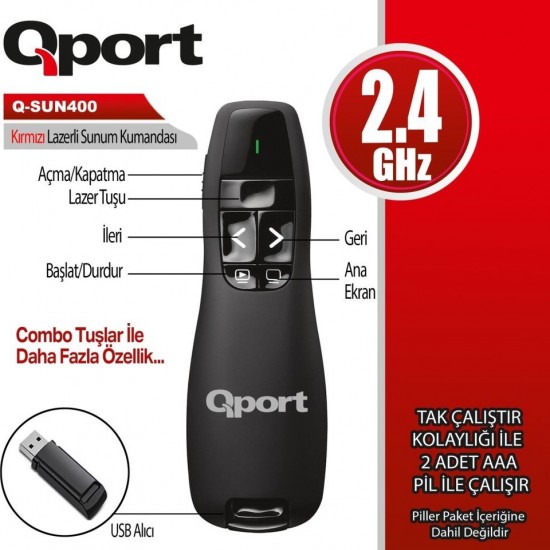 Qport Q-SUN400 2.4ghz USB Lazerli Sunum Kumandası