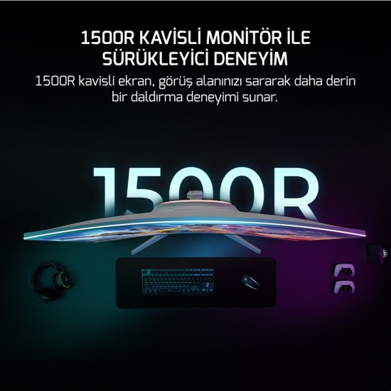 GamePower Vivid F20 27¨ 1500R Curved RGB Beyaz 120Hz 1ms FHD Va Panel 2x2W Speaker Gaming Monitör (Sıfır Ölü Piksel Garantili)