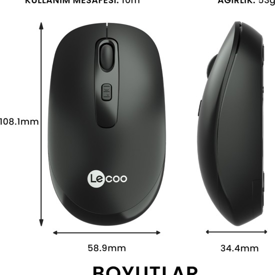 Lenovo Lecoo WS205 Ergonomik Optik Kablosuz Mouse