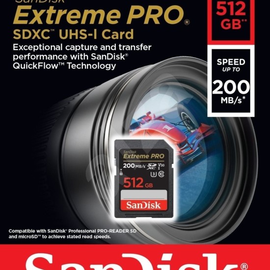 Sandisk Extreme Pro 512GB 200/140MB/S Sdxc V30 Uhs-I U3 Hafıza Kartı SDSDXXD-512G-GN4IN