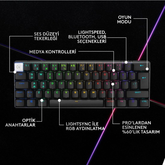 Logitech G Pro X 60 920-011913 RGB %60 TKL Tactile Switch Kablolu/Kablosuz Mekanik Oyuncu Klavyesi