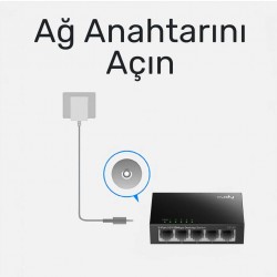 Cudy FS105 5port 10/100MBPS Duvar Montajlı Metal Masaüstü Switch