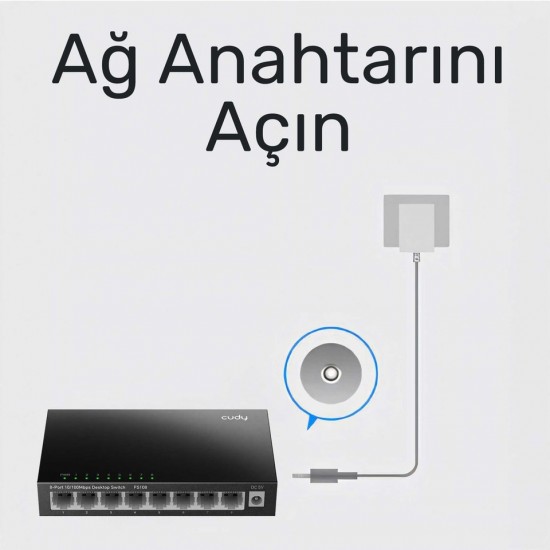 Cudy FS108 8port 10/100MBPS Duvar Montajlı Metal Masaüstü Switch