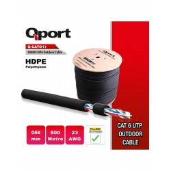 Qport 500M Makaralı Outdoor 23AWG 0.58MM SİYAH CAT6 Utp Pe Kablo (Q-CATO11)
