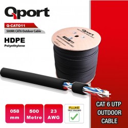 Qport 500M Makaralı Outdoor 23AWG 0.58MM SİYAH CAT6 Utp Pe Kablo (Q-CATO11)