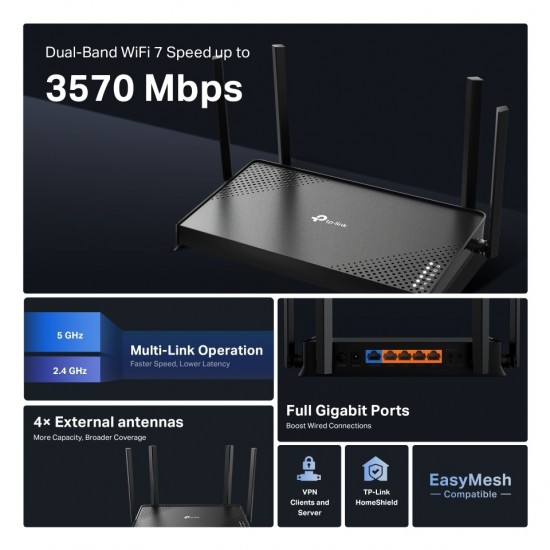 TP-Link Archer BE220 4 Port 3600 Mbps Router