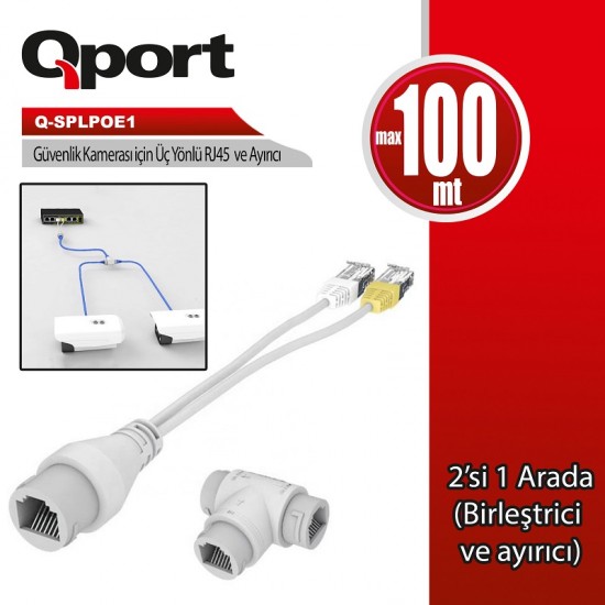 Q-PORT Q-SPLPOE1 POE SPLITTER 2-İN-1 AĞ KÖNNEKTÖRÜ+ 3 YOLLU RJ45 KONNEKTÖRÜ