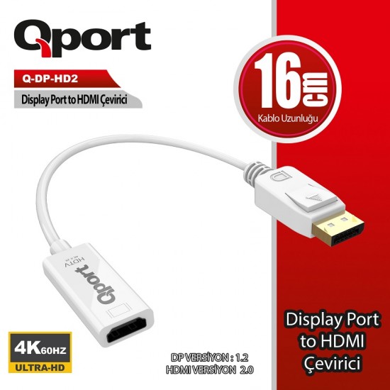 QPORT Q-DP-HD2 DISPLAY PORTUNDAN HDMI 4K 60HZ ÇEVİRİCİ