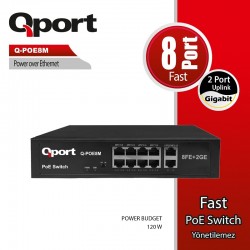 Qport Q-POE8M 8PORT 10/100 + 2 PORT 10/100/1000 Uplink POE Switch